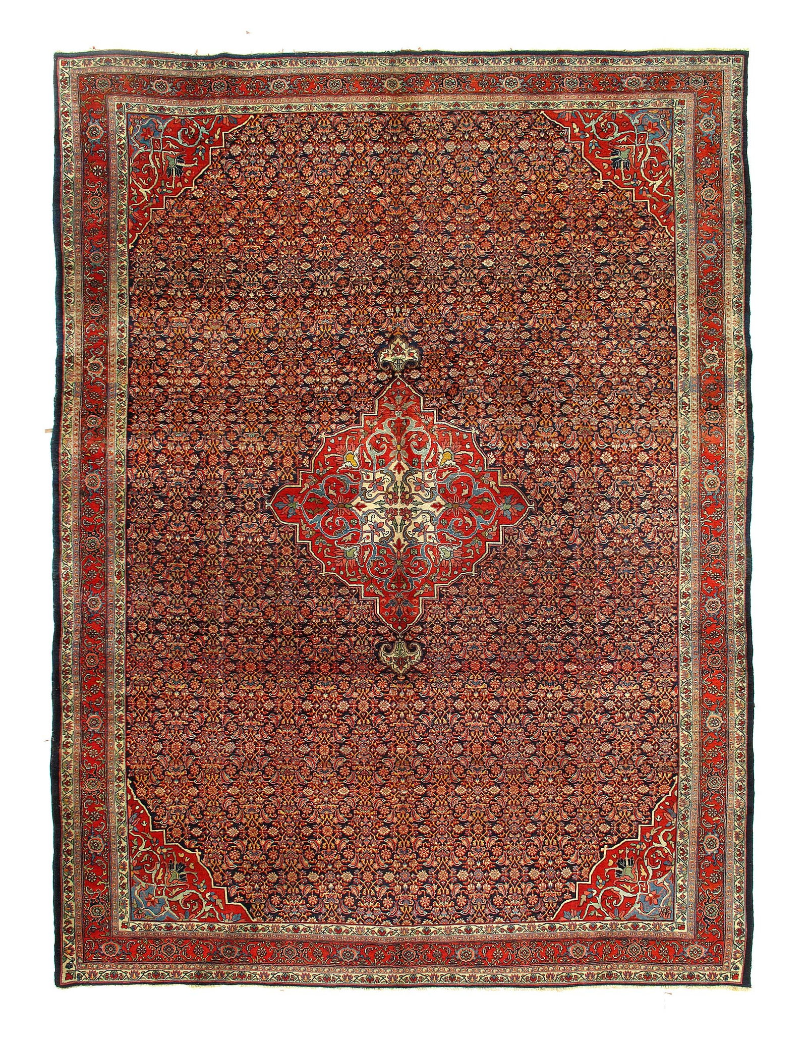 Navy Persian Bidjar 9'4'' X 12'7'': Navy Persian Bidjar 9'4'' X 12'7'' - Circa 1880, Bidjar, Hand-Knotted, Lamb's Wool, 300 -D03811- 862.This item is part of our fine auction collection which includes many fine home accessories includin
