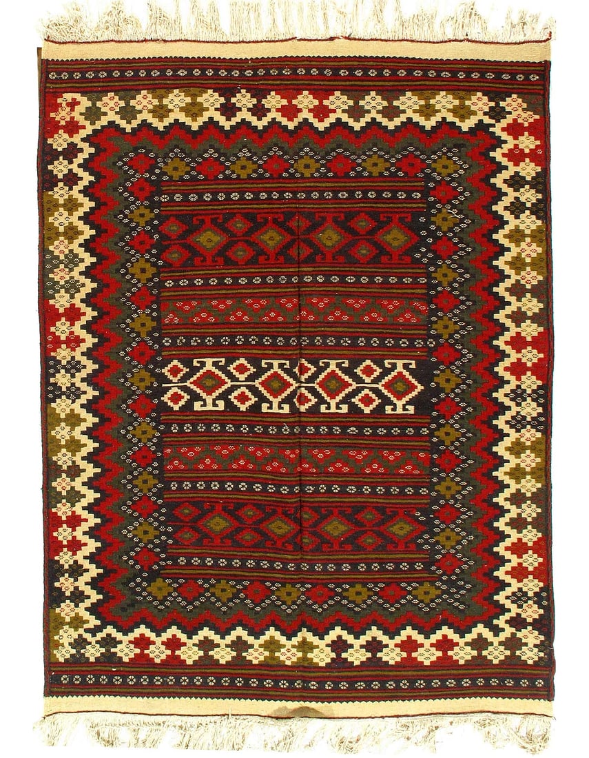 Multi Color Fine Vintage Hand Knotted Bakhtiari Rug 4'11'' X 6'6'': Multi Color Fine Vintage Hand Knotted Bakhtiari Rug 4'11'' X 6'6'' - Circa 1950, Bakhtiari, Flatweave, Lamb's Wool, 300 -53569- 862.This item is part of our fine auction collection which includes many