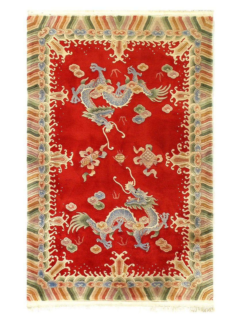 Red Color Antique Chinese Art Deco 4' X 6': Red Color Antique Chinese Art Deco 4' X 6' - 1880s, Art Deco, Hand-Knotted, Lamb's Wool, 300 -D14461- 862.This item is part of our fine auction collection which includes many fine home accessories inc