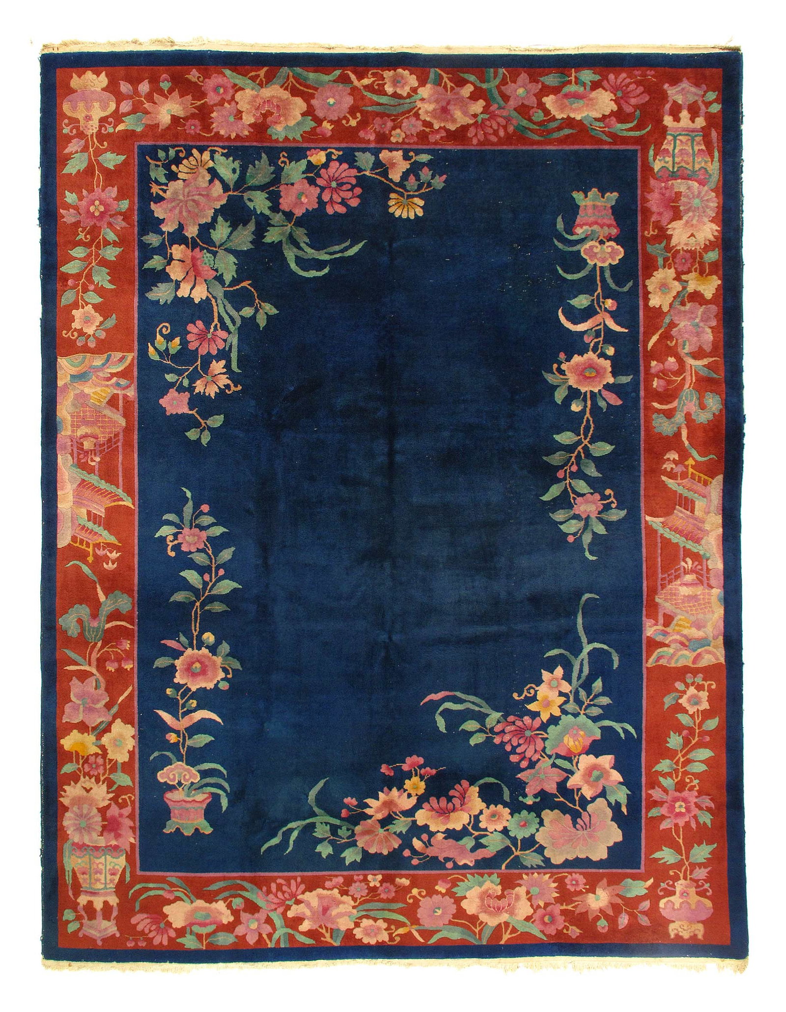 Navy Blue Antique Chinese Art Deco Rug 8'5'' X 11'4'': Navy Blue Antique Chinese Art Deco Rug 8'5'' X 11'4'' - e, Art Deco, Hand-Knotted, Lamb's Wool, 300 -D11399- 862.This item is part of our fine auction collection which includes many fine home accessor