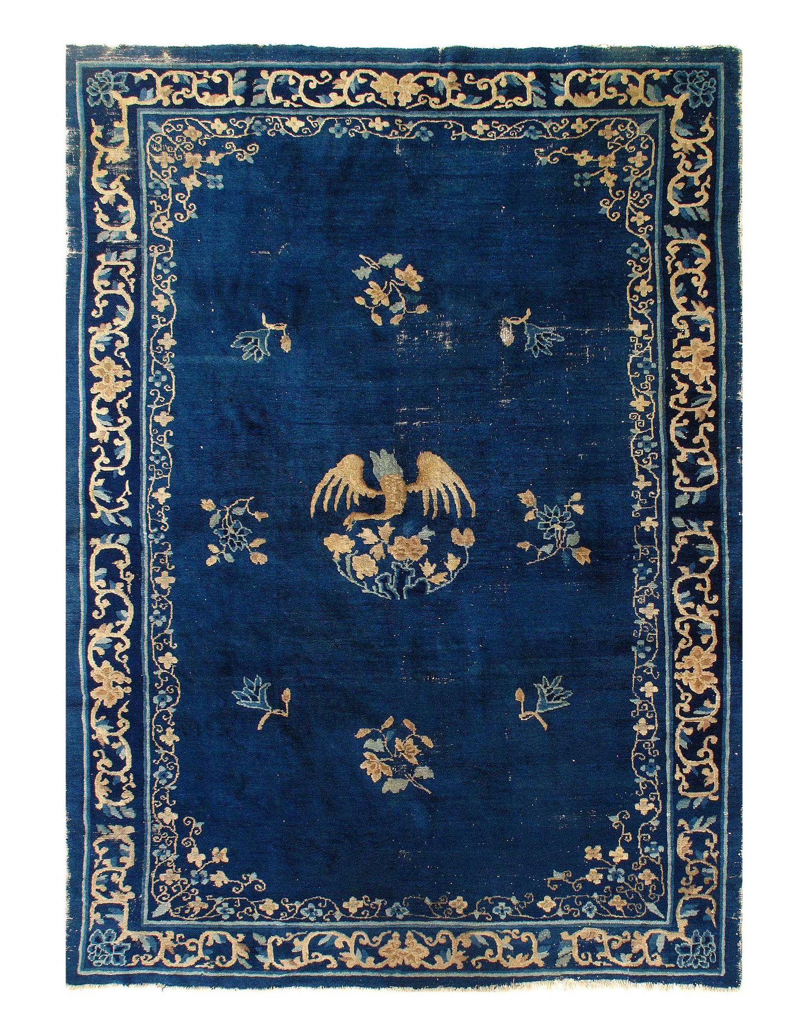 Navy Blue Antique Chinese Art Deco Rug 6'2'' X 8'9'': Navy Blue Antique Chinese Art Deco Rug 6'2'' X 8'9'' - Early 20th Century, Art Deco, Hand-Knotted, Lamb's Wool, 300 -D11585- 862.This item is part of our fine auction collection which includes many fi