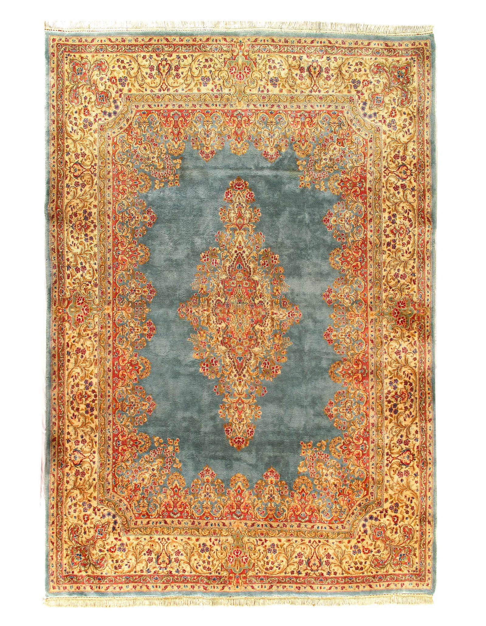L Blue Persian Kerman Rug 10'1"X 14'3': L Blue Persian Kerman Rug 10'1"X 14'3',Kerman Hand-Knotted, Lamb's Wool, 300 -D15241- 862.This item is part of our fine auction collection which includes many fine home accessories including antique r