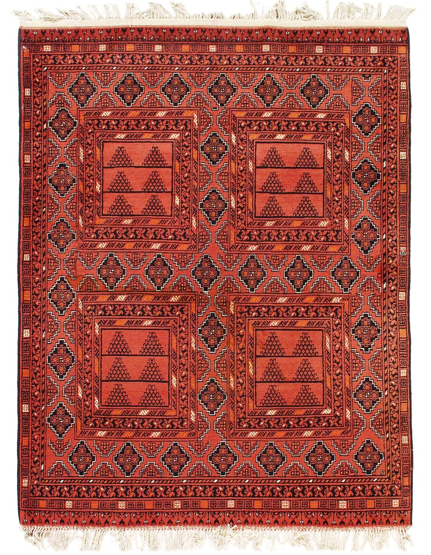 Rust Afghan Baluch Wool Rug 5'x 6.4": Rust Afghan Baluch Wool Rug 5'x 6.4" - circa 2010, Afghan, Hand-Knotted, Lamb's Wool, 300 -52537- 862.This item is part of our fine auction collection which includes many fine home accessories includi