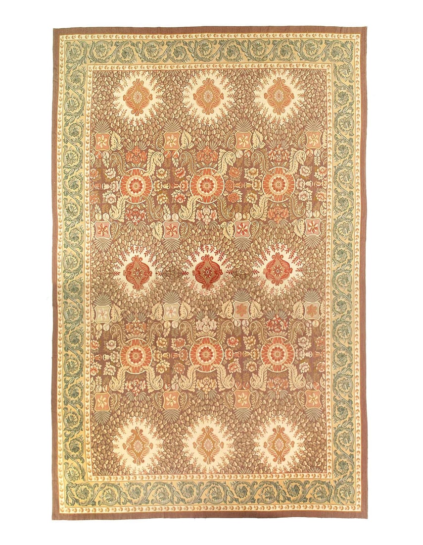 Light Brown Fine Hand Knotted Aubusson Rug 14'3'' X 18'3'': Light Brown Fine Hand Knotted Aubusson Rug 14'3'' X 18'3'' - 1960, Abussan, Hand-Knotted, Flat Weave, 300 -D12226- 862.This item is part of our fine auction collection which includes many fine home ac
