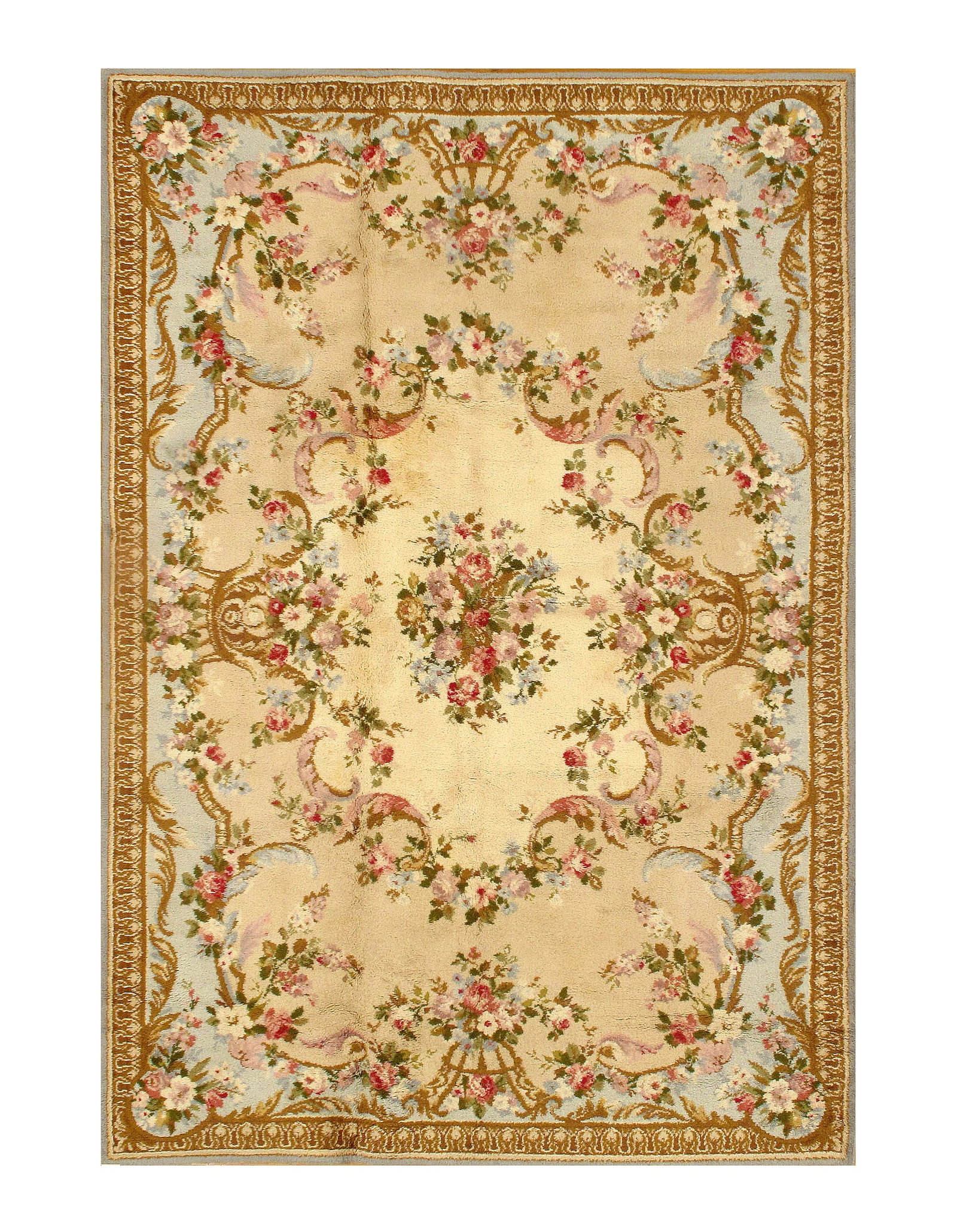 Beige Savonnerie Rug 6'.6'' X 9'.6'': Beige Savonnerie Rug 6'.6'' X 9'.6'' - circa 1960, Abussan, Hand-Knotted, Lamb's Wool, 300 -D07802- 862.This item is part of our fine auction collection which includes many fine home accessories