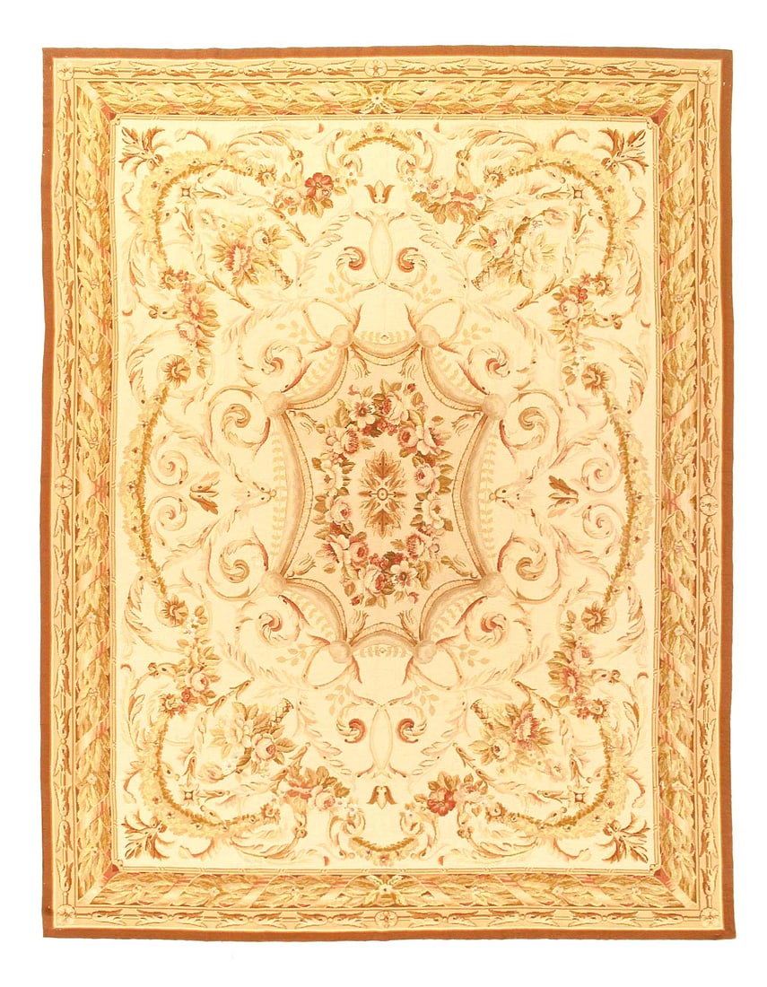 Fine Hand Knotted Flat weave Aubusson rug 7'7'' X 10'1'': Fine Hand Knotted Flat weave Aubusson rug 7'7'' X 10'1'' - New, Abuson, Hand-Knotted, Flat Weave, 300 -D12725- 862.This item is part of our fine auction collection which includes many fine home access