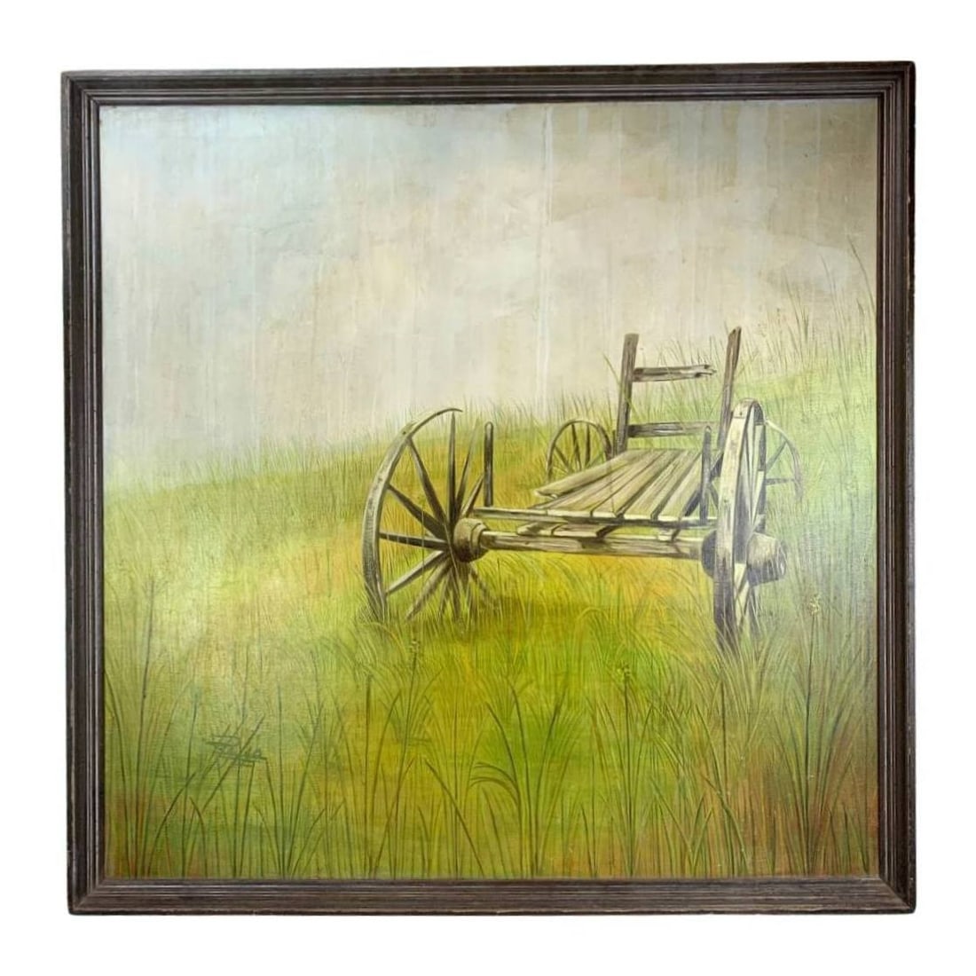 Original Oil Painting Framed Carriage Vintage Wheel Signed: Original Oil Painting Framed Carriage Vintage Wheel Signed - 1970, All Over, Hand-made, Wooden, 300 -D12168- 862.This item is part of our fine auction collection which includes many fine home accessor