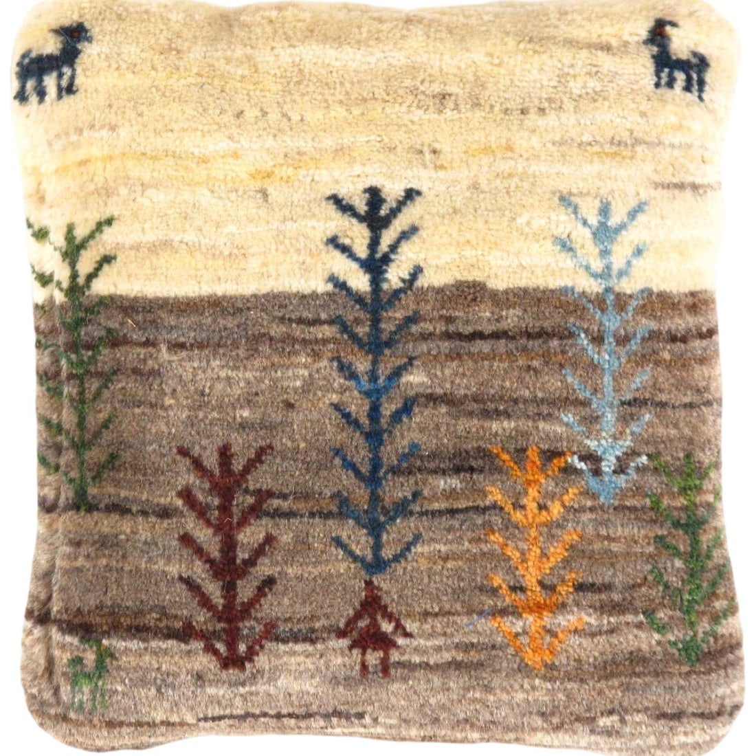 Fine Hand knotted Persian Gabbeh pillow 15'' X 15'': Fine Hand knotted Persian Gabbeh pillow 15'' X 15'' - New, Gabbeh, Handmade , Lamb's Wool, 300 -PG 255- 862.This item is part of our fine auction collection which includes many fine home accessories i