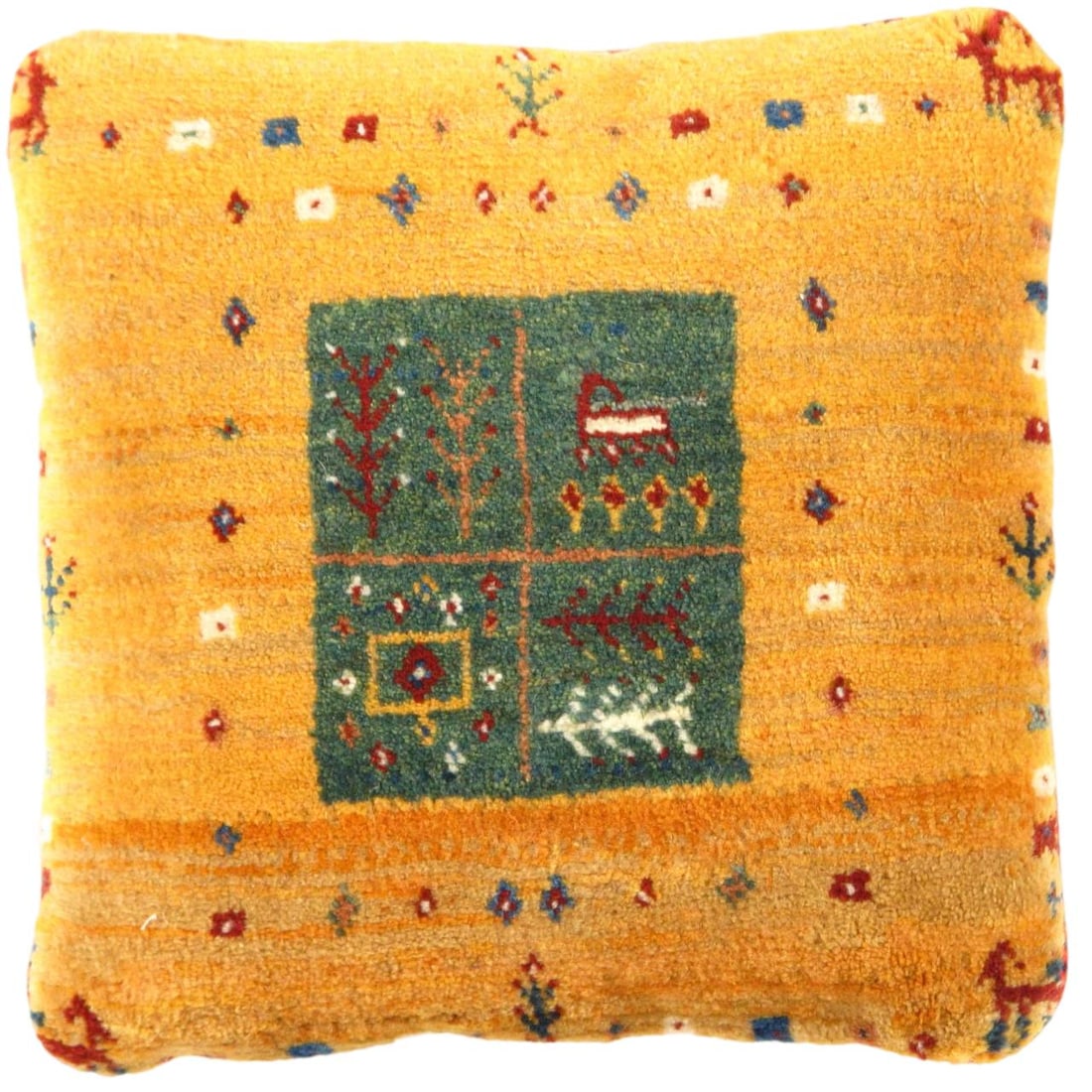 Fine Hand knotted Gabbeh pillow 15"X 15": Fine Hand knotted Gabbeh pillow 15"X 15" - NEW, Gabbeh, Hand-Knotted, Lamb's Wool, 300 -PG 237- 862.This item is part of our fine auction collection which includes many fine home accessories including