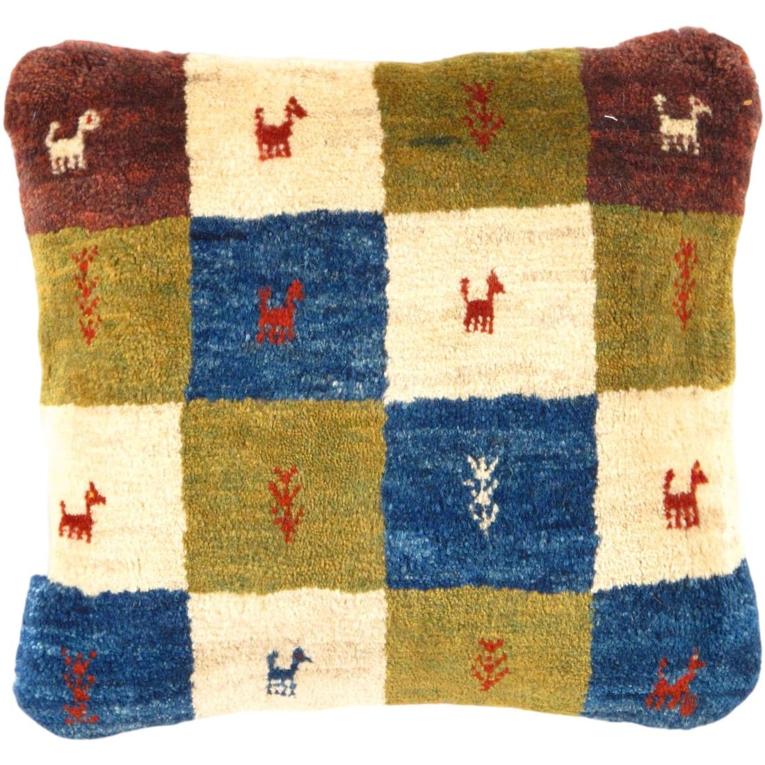 Fine Hand knotted Gabbeh pillow 16"X 16": Fine Hand knotted Gabbeh pillow 16"X 16" - N/A, Gabbeh, Hand-Woven, Lamb's Wool, 300 -PG 299- 862.This item is part of our fine auction collection which includes many fine home accessories including a