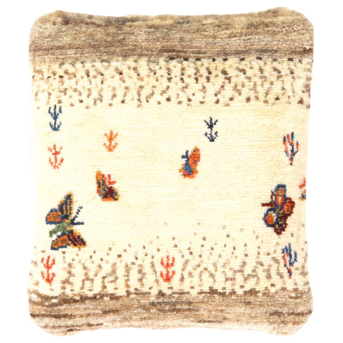 Fine Hand knotted Gabbeh pillow 17"X 16": Fine Hand knotted Gabbeh pillow 17"X 16" - NEW, Gabbeh, Hand-Knotted, Lamb's Wool, 300 -PG 414- 862.This item is part of our fine auction collection which includes many fine home accessories including
