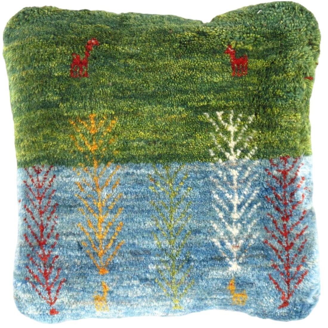Fine Hand knotted Gabbeh pillow 14"X 15": Fine Hand knotted Gabbeh pillow 14"X 15"- New, gabbeh, Hand-Knotted, wool, 300 -PG 303- 862.This item is part of our fine auction collection which includes many fine home accessories including antique