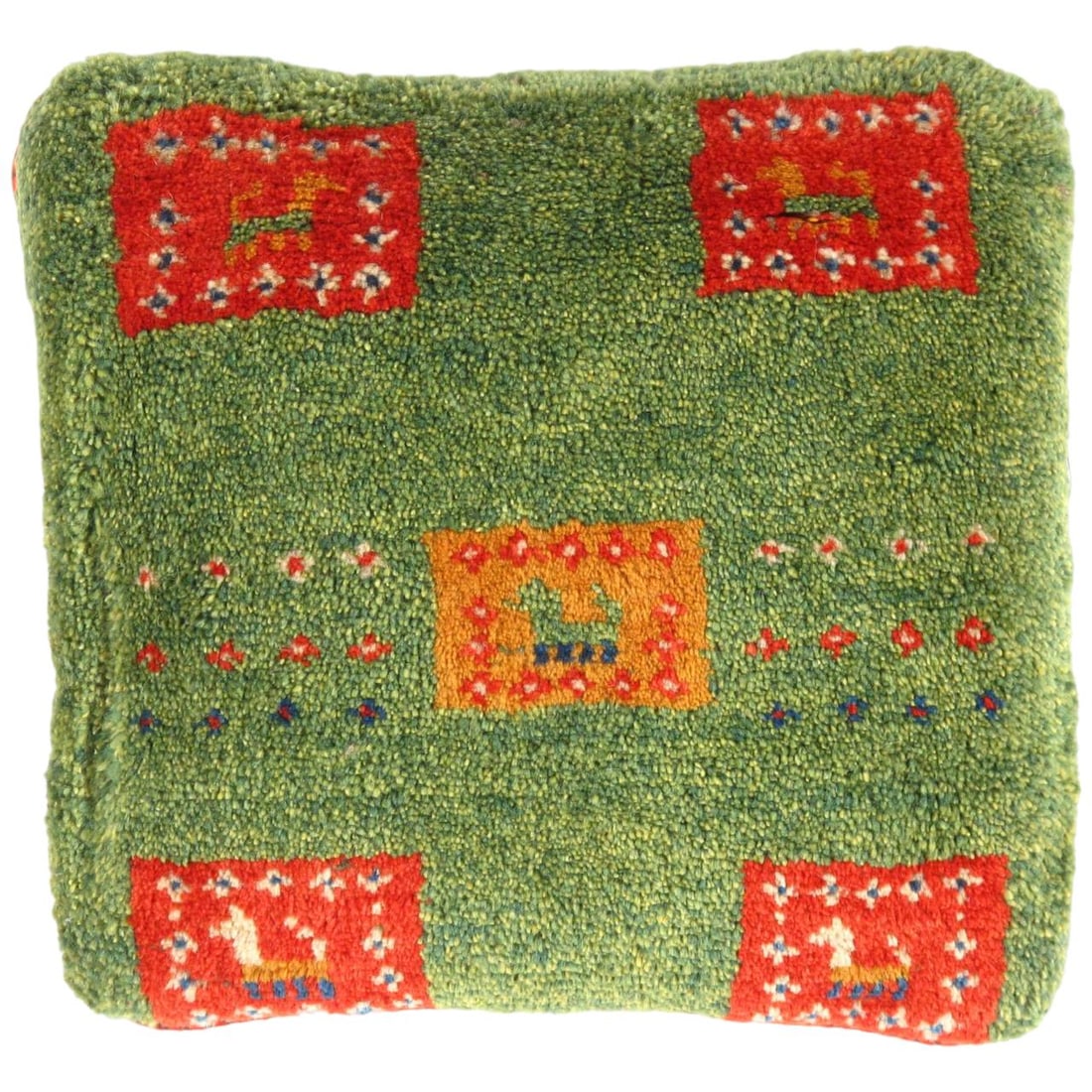 Fine Hand knotted Gabbeh pillow 16"X 16": Fine Hand knotted Gabbeh pillow 16"X 16"- New, Gabbeh, Hand-Knotted, Wool, 300 -PG 419- 862.This item is part of our fine auction collection which includes many fine home accessories including antique