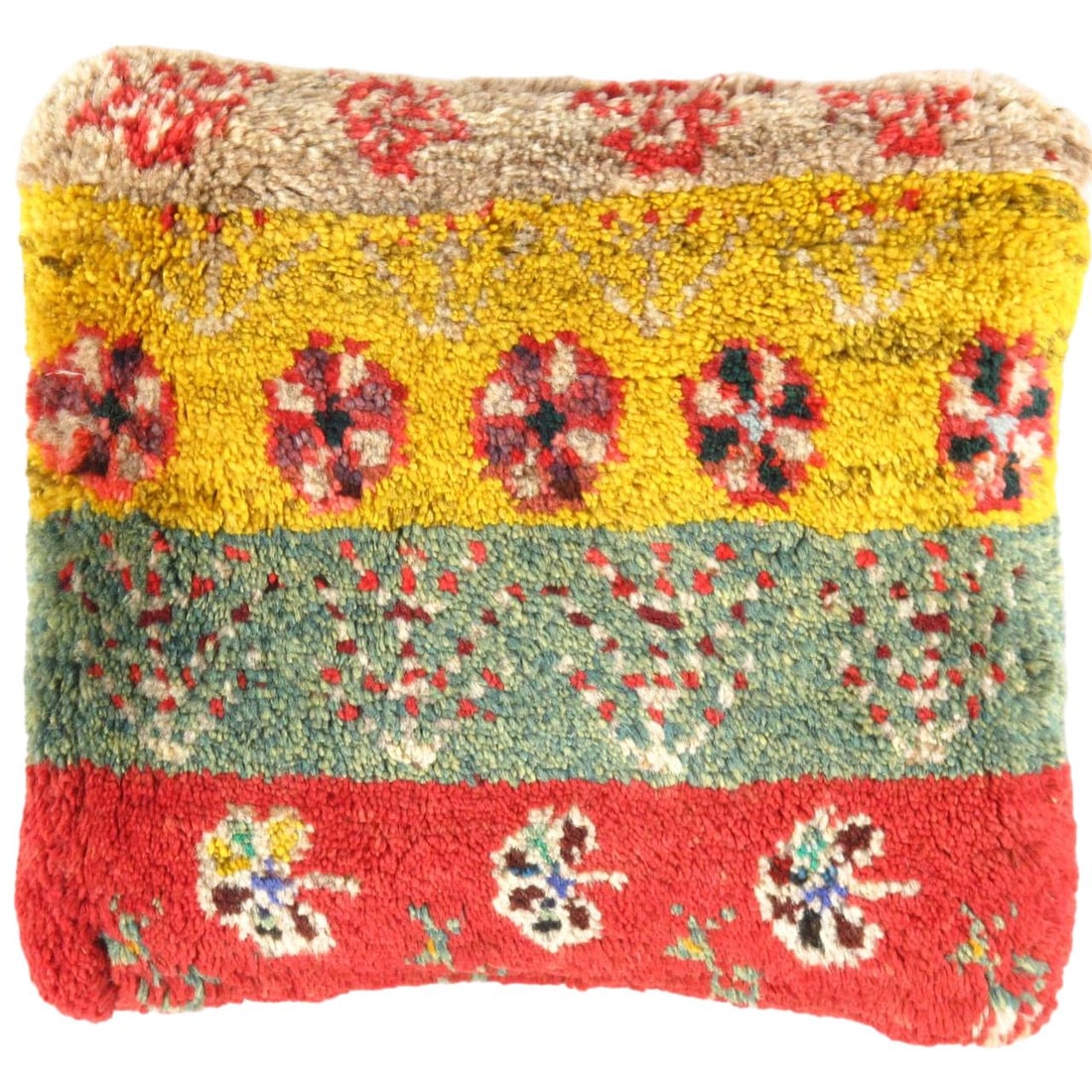 Fine Hand knotted Persian Gabbeh pillow 15"X 16": Fine Hand knotted Persian Gabbeh pillow 15"X 16"- New, Gabbeh, Hand-made, Wool, 300 -PG 304- 862.This item is part of our fine auction collection which includes many fine home accessories including an