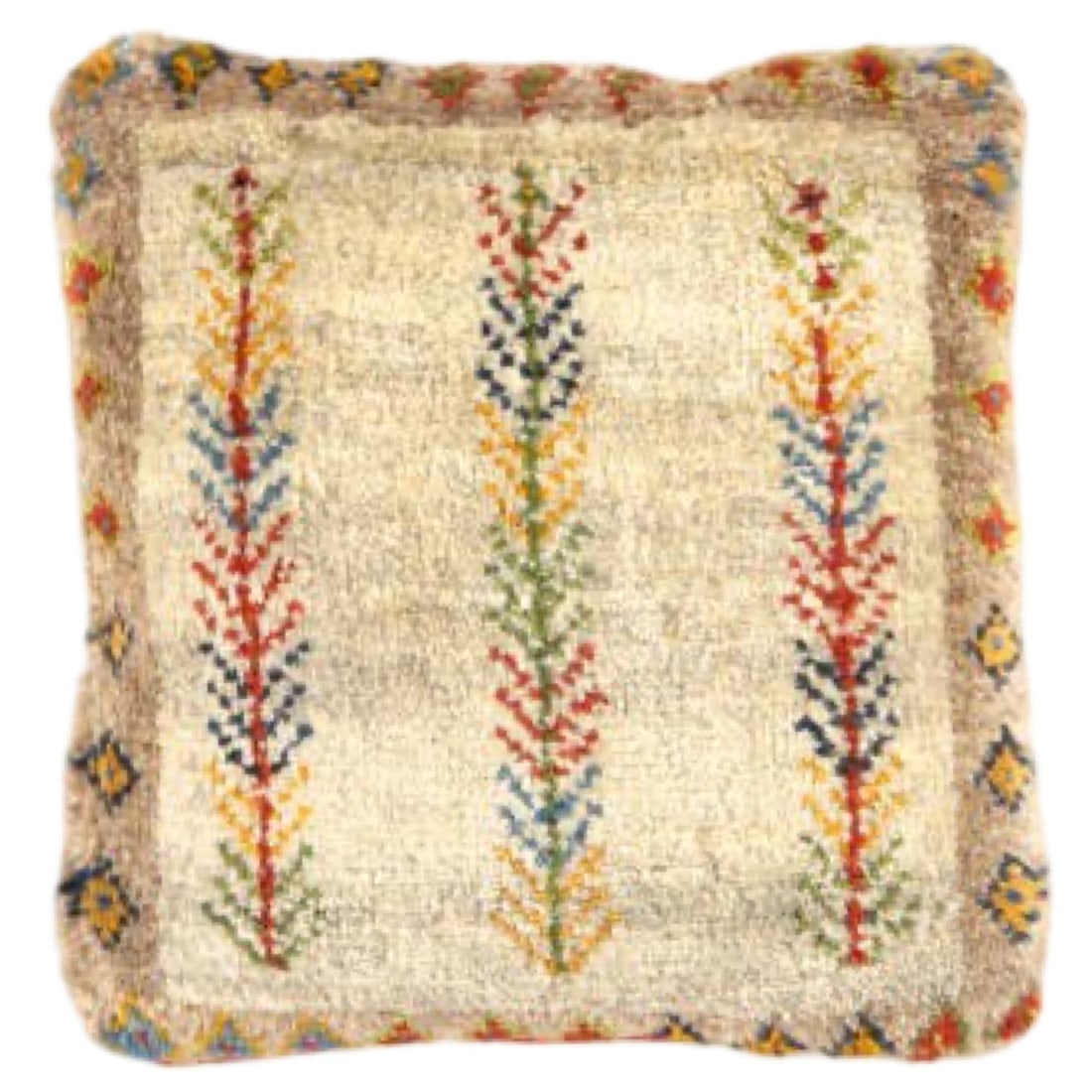 Fine Hand knotted Persian Gabbeh pillow 15"X 16": Fine Hand knotted Persian Gabbeh pillow 15"X 16"- New, Gabbeh, Hand-made, Wool PG 429 - 862.This item is part of our fine auction collection which includes many fine home accessories including antique