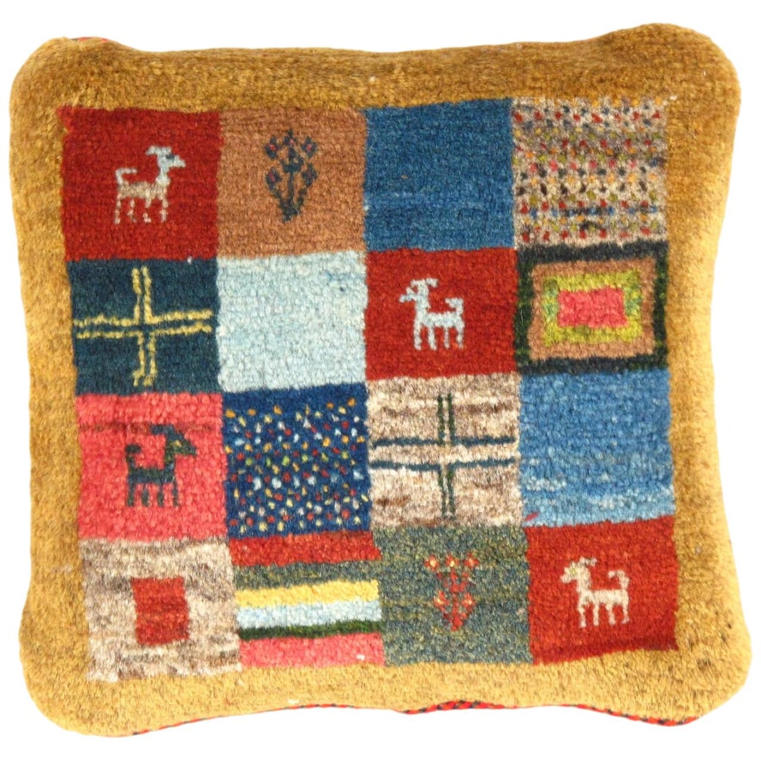 Fine Hand knotted Persian Gabbeh pillow 14'' X 14'': -Fine Hand knotted Persian Gabbeh pillow 14'' X 14'' New, Gabbed , Hand-Knotted, Wool, 300 PG 377- 862.This item is part of our fine auction collection which includes many fine home accessories includ
