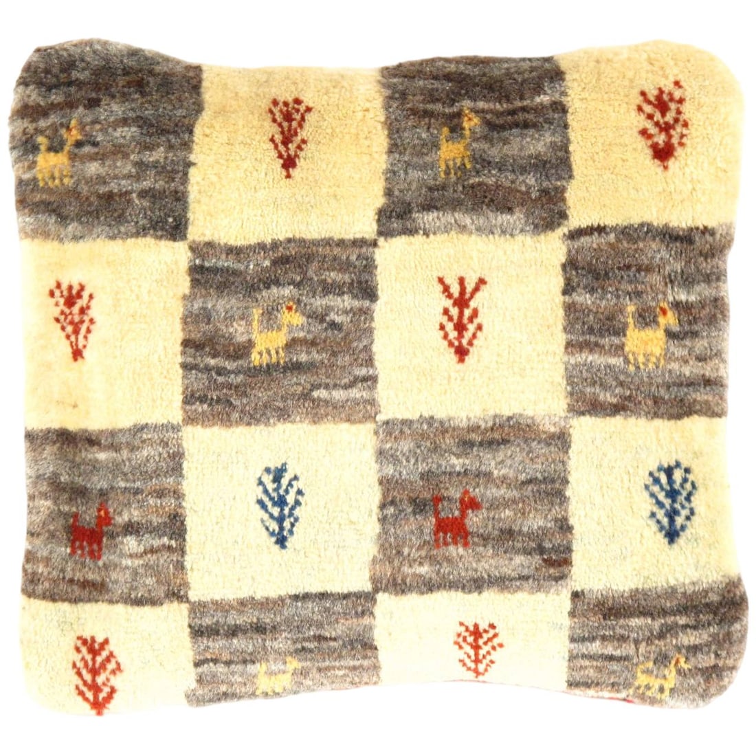 Fine Hand knotted Persian Gabbeh pillow 15'' X 15'': Fine Hand knotted Persian Gabbeh pillow 15'' X 15''- New, Gabbeh, Hand-made, wool, 300 -PG 363- 862.This item is part of our fine auction collection which includes many fine home accessories including