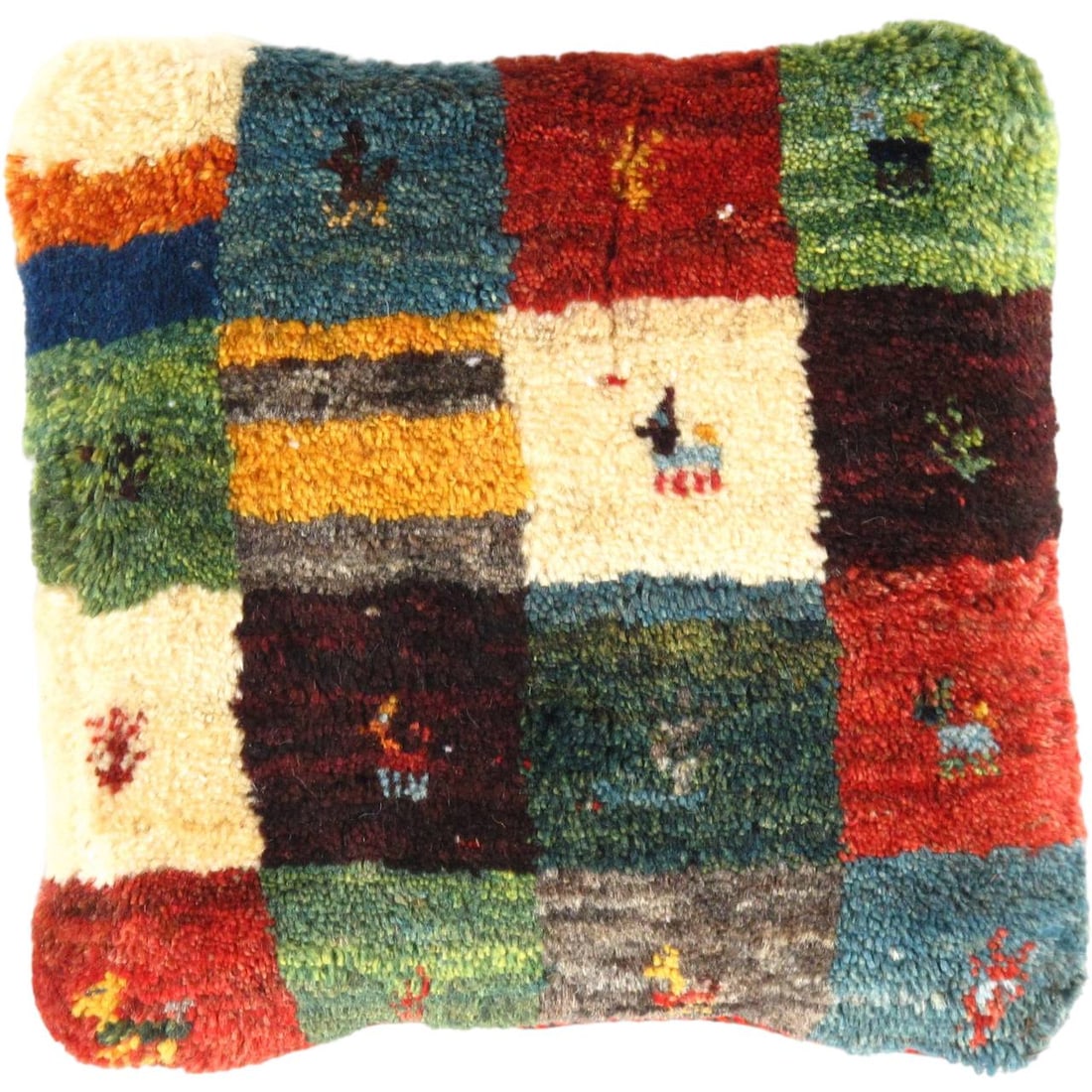 Fine Hand knotted Persian Gabbeh pillow 14'' X 14'': Fine Hand knotted Persian Gabbeh pillow 14'' X 14''- New, gabbeh, Hand-made, wool, 300 -PG 440- 862.This item is part of our fine auction collection which includes many fine home accessories including