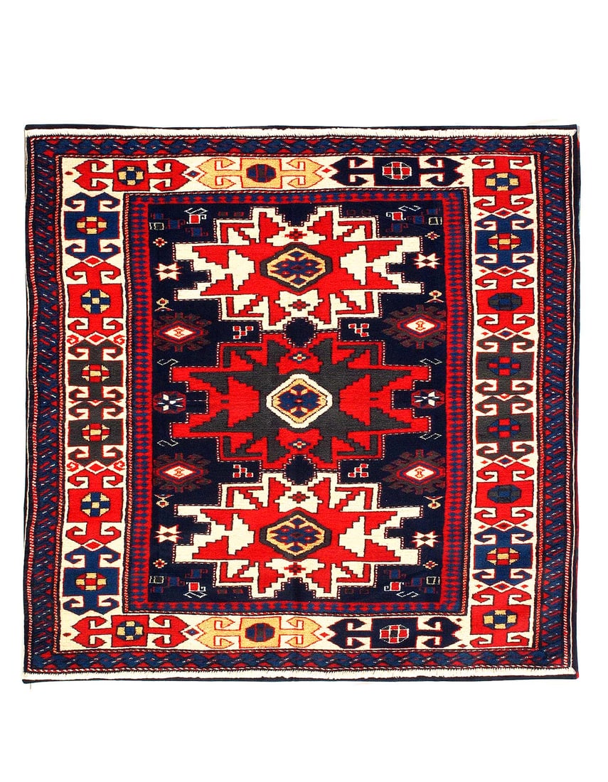 Vintage kazak design Velvet table cloth 3'2'' X 3'2'': Vintage kazak design Velvet table cloth 3'2'' X 3'2'' - n/a, Kazak, Hand-Knotted, Velvet Silk, 300 -D14502- 862.This item is part of our fine auction collection which includes many fine home accessori