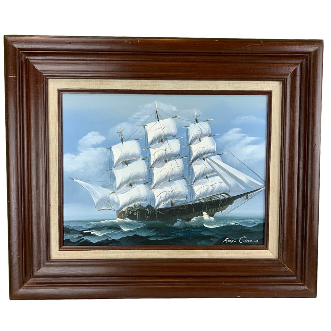 Vintage Oil Painting on Canvas Full Sail Open Ocean: Vintage Oil Painting on Canvas Full Sail Open Ocean - 1970, Modern, Hand-made, Wooden, 300 -D12170- 862.This item is part of our fine auction collection which includes many fine home accessories inclu