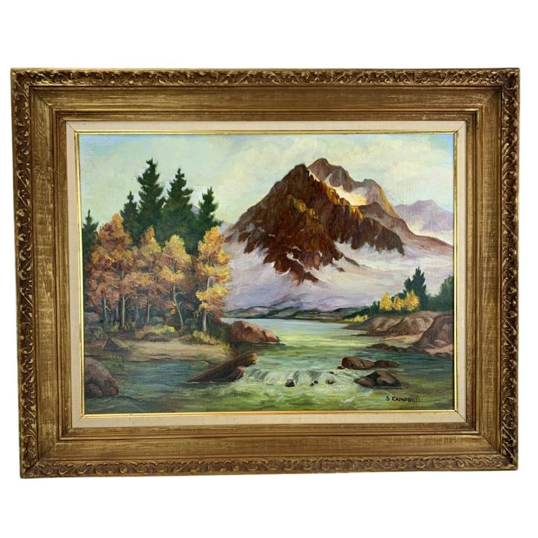 S Campbell Landscape Original Oil Painting On Canvas Country Mountain lake 18''W X 24'' H X 2'' L (1 of 7)