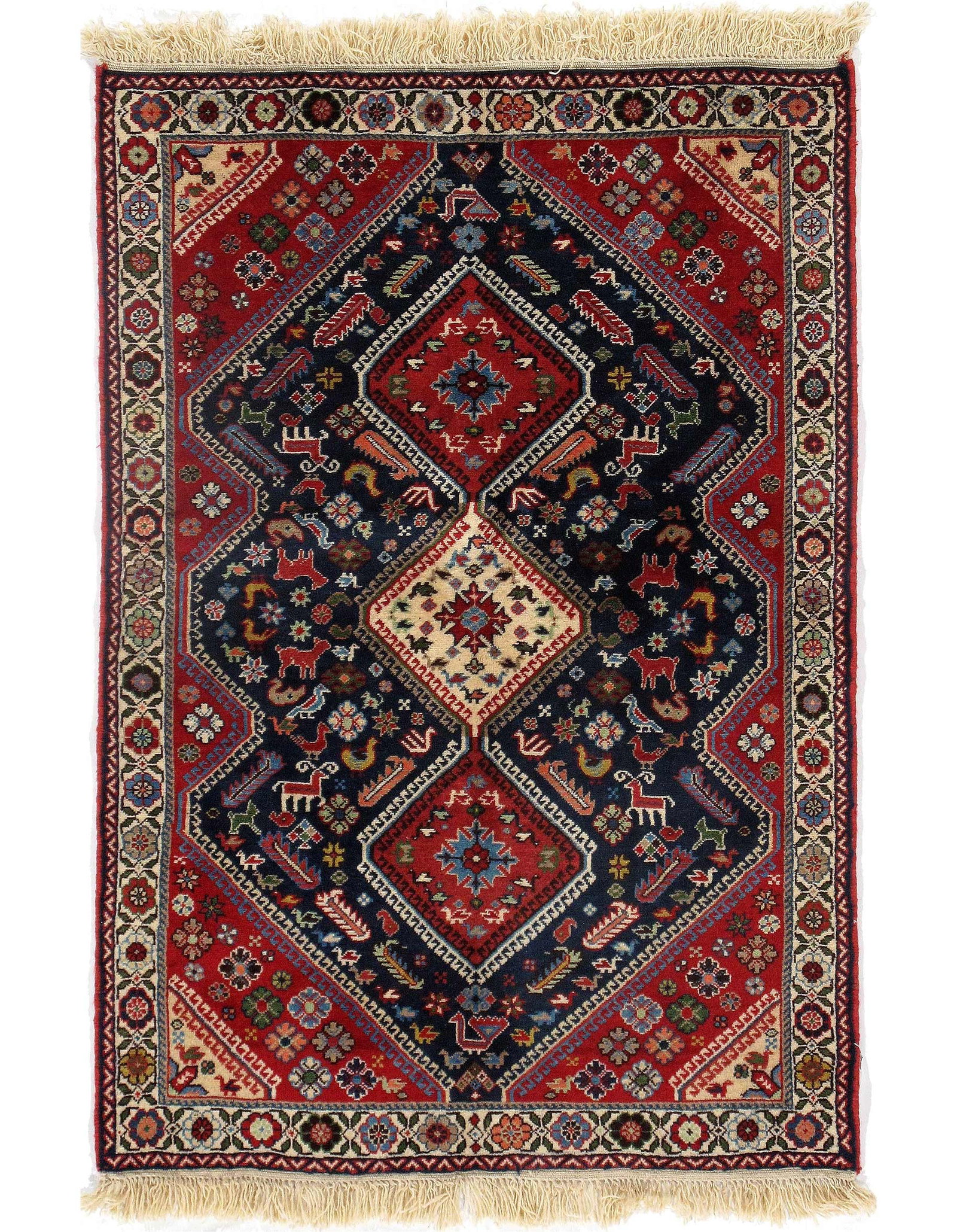 Multi color Persian Yalameh 3' X 4'9": Multi color Persian Yalameh 3' X 4'9" - New, Yalameh, Hand-Knotted, Lamb's Wool, 300 -D09210- 862.This item is part of our fine auction collection which includes many fine home accessories including