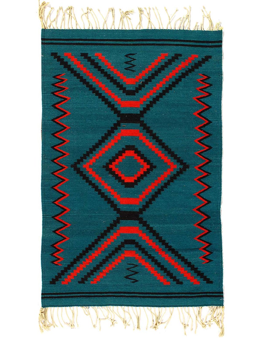 Fine navaho design rug 3'6"X 4'6": Fine navaho design rug 3'6"X 4'6" - circa 1980, Turkish, Hand-Woven, Lamb's Wool, 300 -D14928- 862.This item is part of our fine auction collection which includes many fine home accessories including 