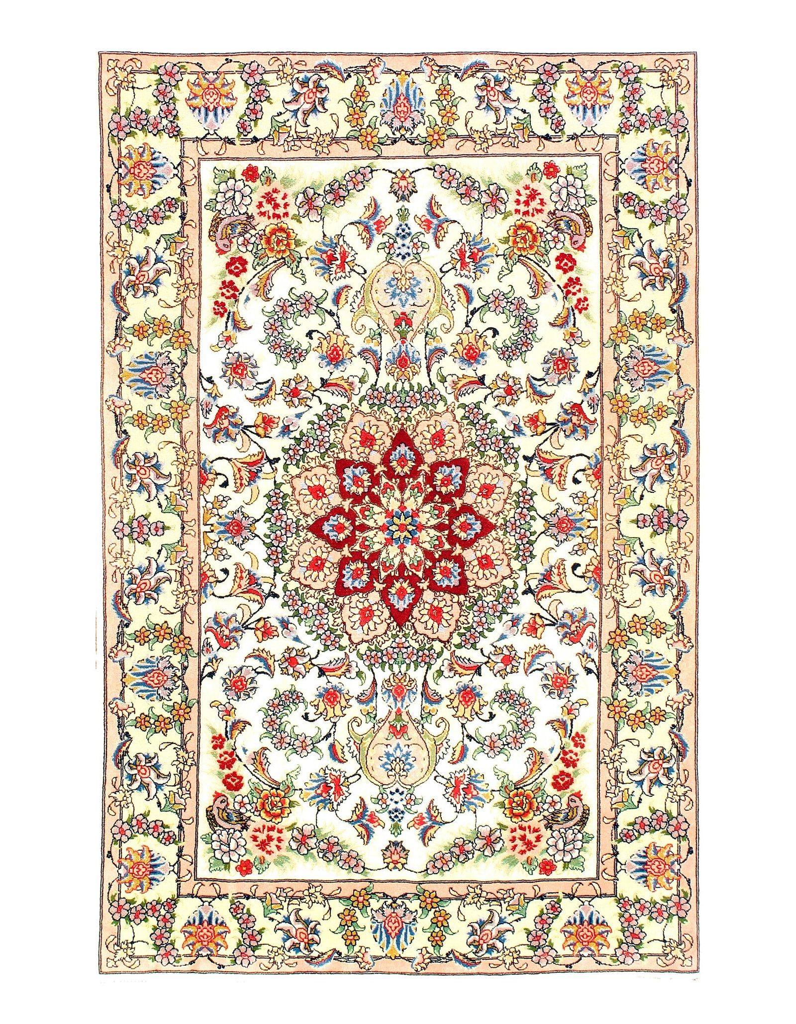 Ivory Persian Tabriz silk & wool 3'4" X 5': Ivory Persian Tabriz silk & wool 3'4" X 5' - New, Tabriz, Hand-Knotted, Wool & Silk, 300 -D09699- 862.This item is part of our fine auction collection which includes many fine home accessories includi