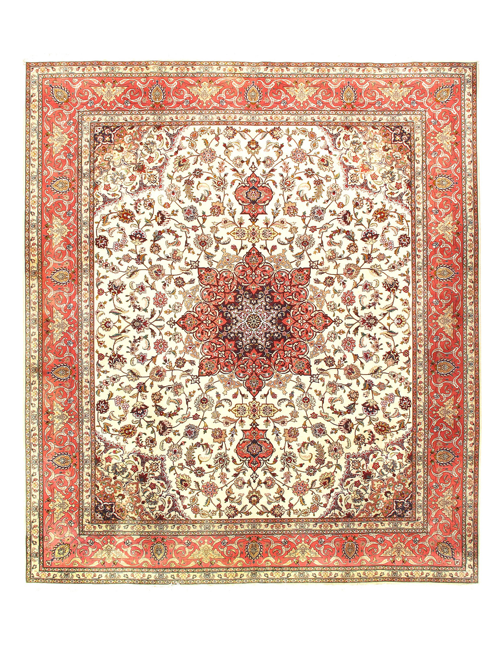 Ivory Persian Tabriz silk & wool 8 ' X 10': Ivory Persian Tabriz silk & wool 8 ' X 10' - New, Tabriz, Hand-Knotted, Wool & Silk, 300 -D09506- 862.This item is part of our fine auction collection which includes many fine home accessories includi