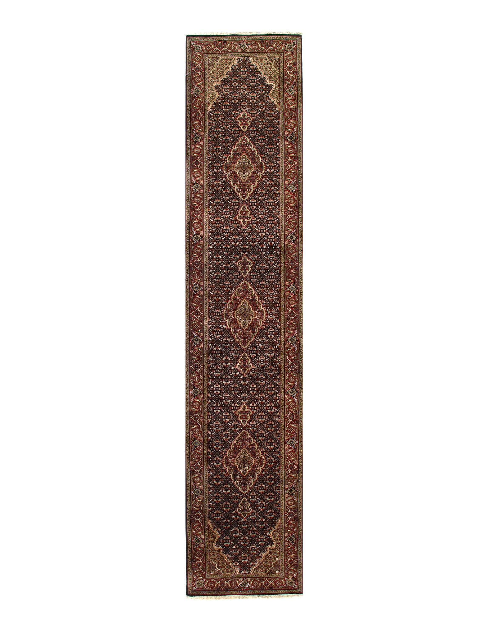 Black Tabriz Runner 2'6" X 12': Black Tabriz Runner 2'6" X 12' - New, Tabriz, Hand-Knotted, Wool & Silk, 300 -D09321- 862.This item is part of our fine auction collection which includes many fine home accessories including antique r