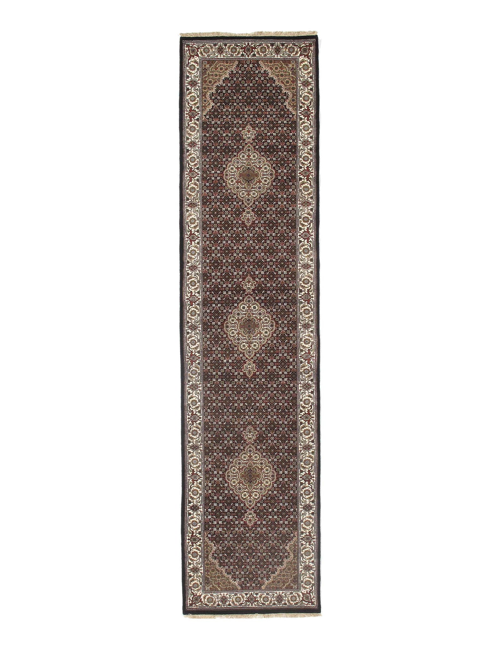 Black Tabriz design Runner 2'5" X 10'3": Black Tabriz design Runner 2'5" X 10'3" - New, Tabriz, Hand-Knotted, Wool & Silk, 300 -D09315- 862.This item is part of our fine auction collection which includes many fine home accessories including 