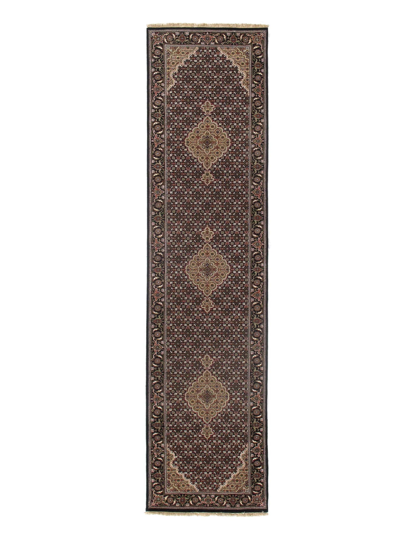 Black Tabriz Runner 2'5" X 10': Black Tabriz Runner 2'5" X 10' - New, Tabriz, Hand-Knotted, Wool & Silk, 300 -D09314- 862.This item is part of our fine auction collection which includes many fine home accessories including antique r