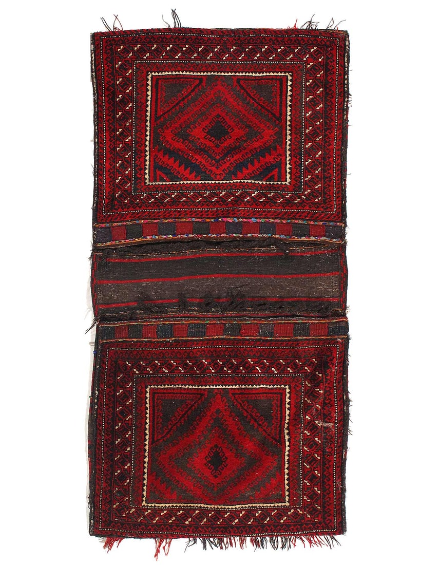 Vintage Persian Hand Knotted Shiraz saddle bag 3'X 6'4": Vintage Persian Hand Knotted Shiraz saddle bag 3'X 6'4" - CIRCA 1940, Shiraz, Hand-Knotted, Lamb's Wool, 300 -53186- 862.This item is part of our fine auction collection which includes many fine home 