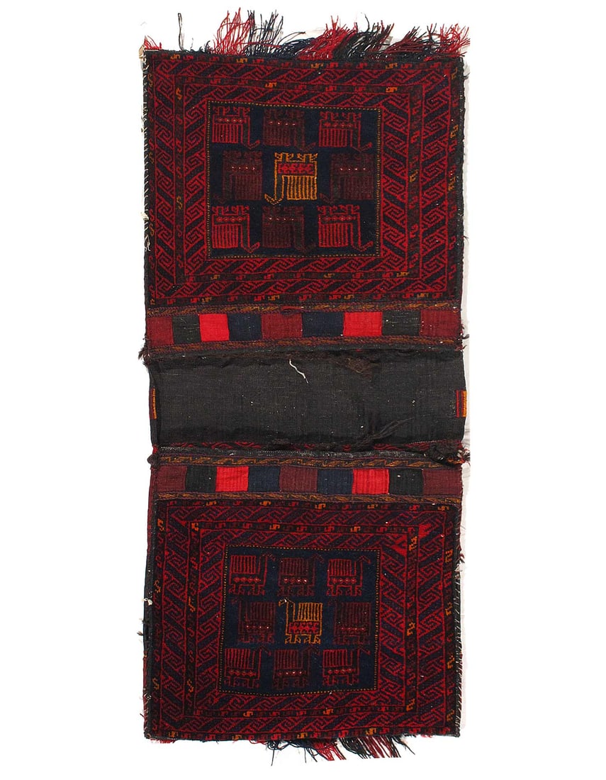 Vintage Persian Hand Knotted Shiraz saddle bag 2'X 4'7": Vintage Persian Hand Knotted Shiraz saddle bag 2'X 4'7" - CIRCA 1940, Shiraz, Hand-Knotted, Lamb's Wool, 300 -16882- 862.This item is part of our fine auction collection which includes many fine home 