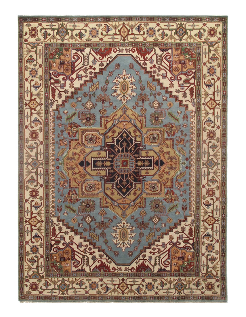 Light Blue Persian Serapi Design 10' X 14': Light Blue Persian Serapi Design 10' X 14' - New, Serapi, Hand-Knotted, Lamb's Wool, 300 -D10220- 862.This item is part of our fine auction collection which includes many fine home accessories includi