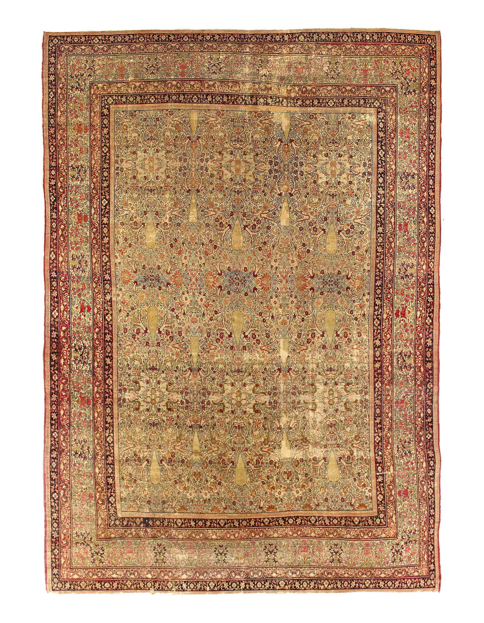 Antique Beige Fine Hand Knotted Persian Kermanshah Rug 11'1"x 16': Antique Beige Fine Hand Knotted Persian Kermanshah Rug 11'1"x 16' - circa 1880, Kermanshah, Hand-Knotted, Lamb's Wool, 300 -D14601- 862.This item is part of our fine auction collection which includes 