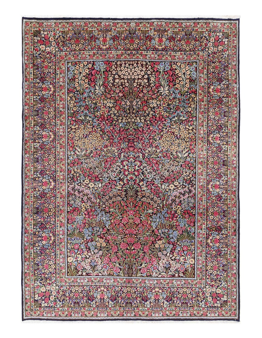 Navy blue Hand knotted persian vintage Kerman 8'4'' X 11'9'': Navy blue Hand knotted persian vintage Kerman 8'4'' X 11'9'' - 1970, kerman, Hand-Knotted, Lamb's Wool, 300 -D13395- 862.This item is part of our fine auction collection which includes many fine home 