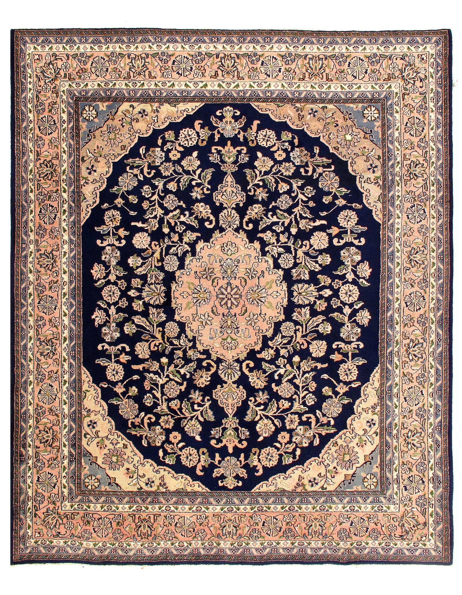 Navy Blue Fine Hand Knotted Persian Kerman design 8' X 9'6'': Navy Blue Fine Hand Knotted Persian Kerman design 8' X 9'6'' - 1960, kerman, Hand-Knotted, Lamb's Wool, 300 -D03696- 862.This item is part of our fine auction collection which includes many fine home 