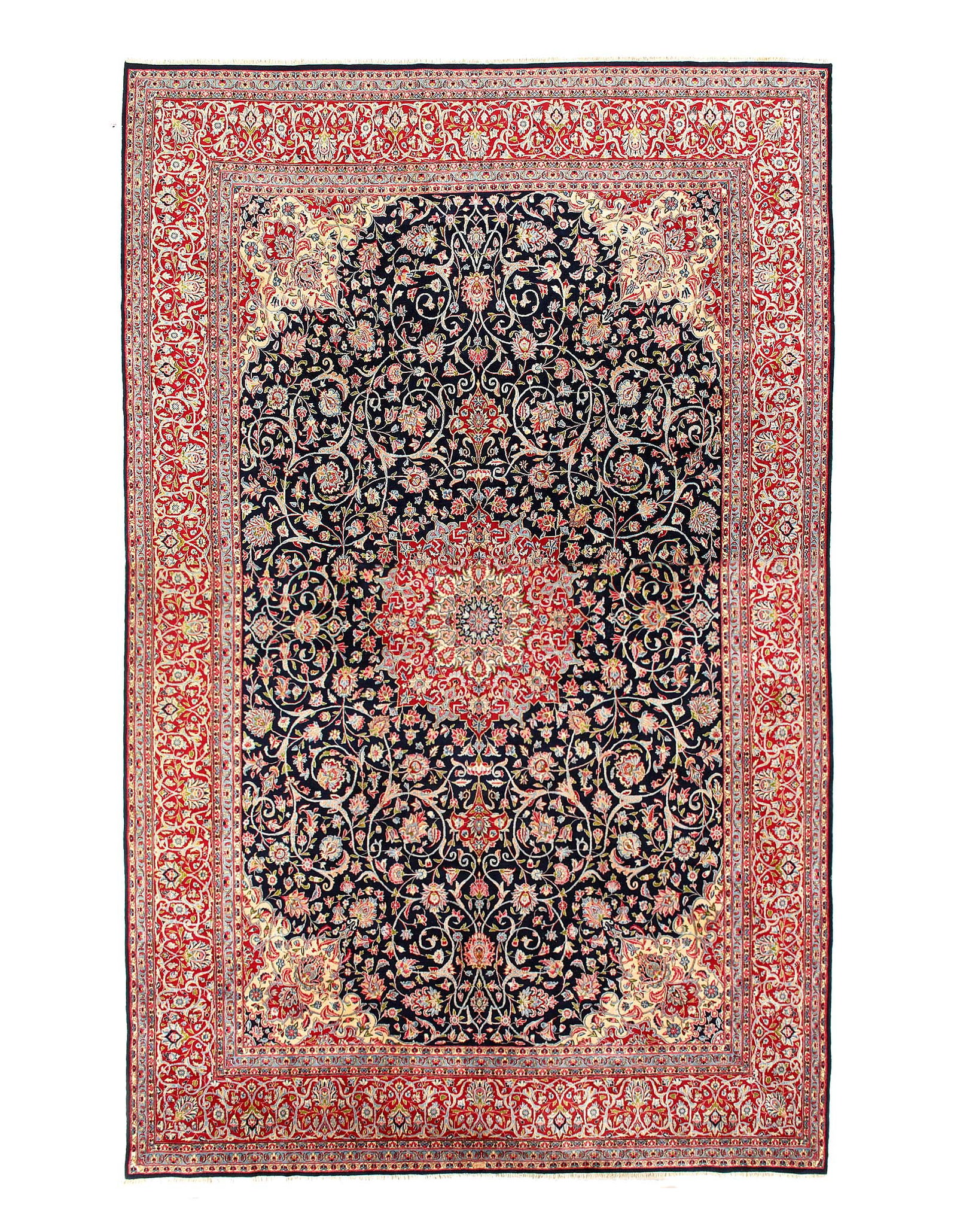 Navy Blue Fine Hand Knotted Persian Vintage Kerman 11'5'' X 17'2'': Navy Blue Fine Hand Knotted Persian Vintage Kerman 11'5'' X 17'2'' - Circa 1970, kerman, Hand-Knotted, Lamb's Wool, 300 -D12083- 862.This item is part of our fine auction collection which includes man