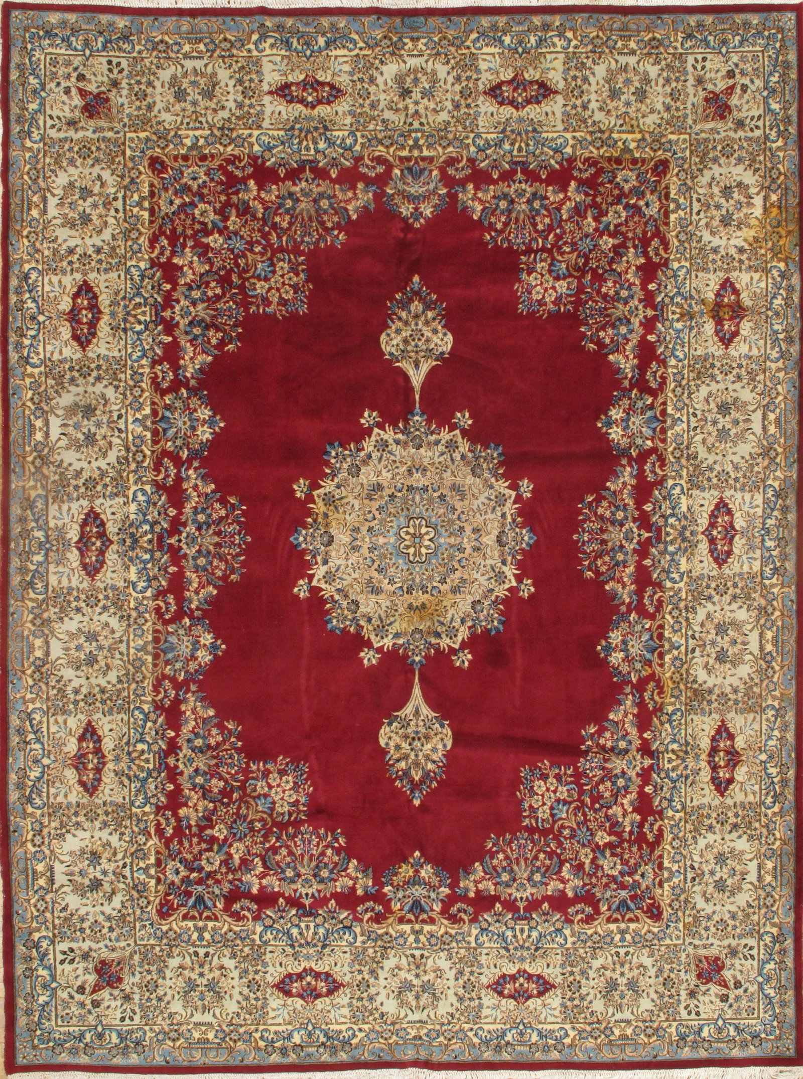 Red Persian Kerman Rug 9'.4'' X 12'.8'': Red Persian Kerman Rug 9'.4'' X 12'.8'' - circa 1960, kerman, Hand-Knotted, Lamb's Wool, 300 -D07779- 862.This item is part of our fine auction collection which includes many fine home accessories inc