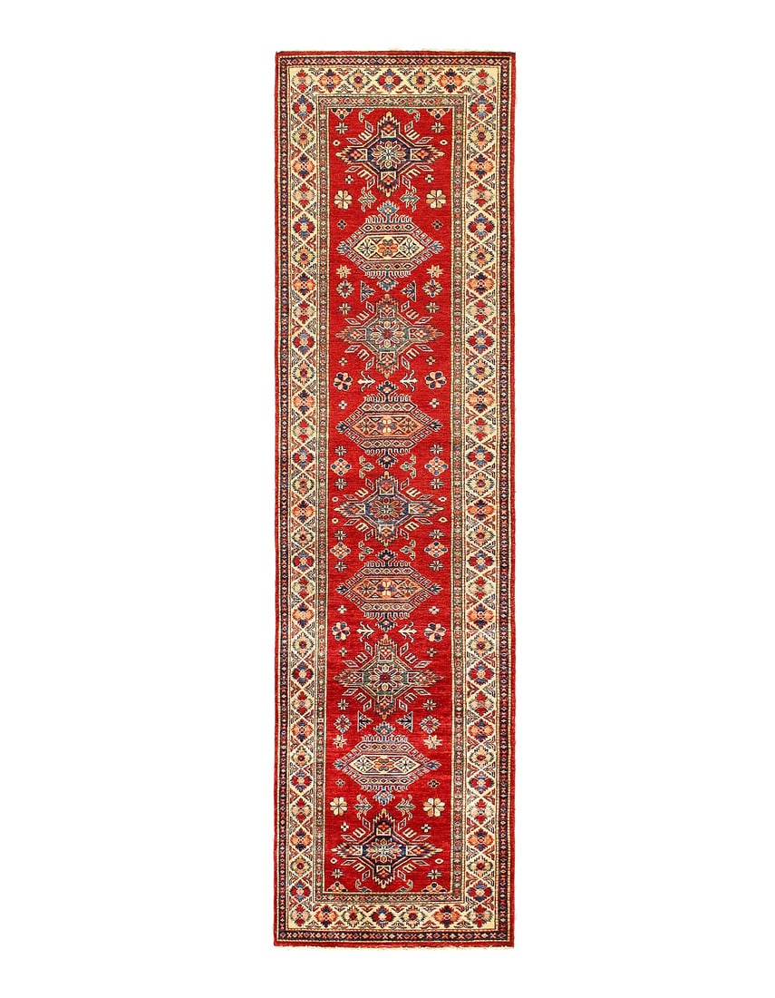 Red Color Fine Hand knotted Kazak runner 2'8'' X 9'11'': Red Color Fine Hand knotted Kazak runner 2'8'' X 9'11'' - New, Kazak, Hand-Knotted, Lamb's Wool, 300 -D14080- 862.This item is part of our fine auction collection which includes many fine home accesso