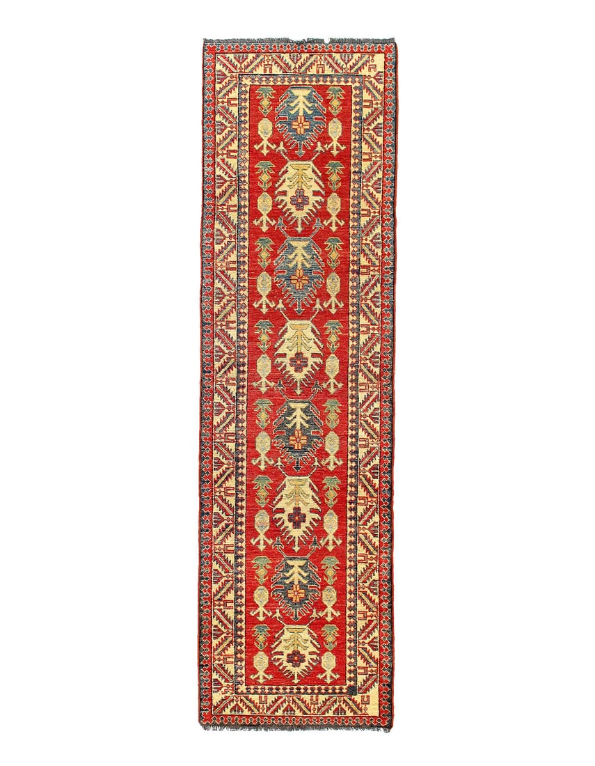 Fine Hand knotted Kazak Runner 2'9"X 10'2": Fine Hand knotted Kazak Runner 2'9"X 10'2" - NEW, Kazak, Hand-Knotted, Lamb's Wool, 300 -D15138- 862.This item is part of our fine auction collection which includes many fine home accessories includin
