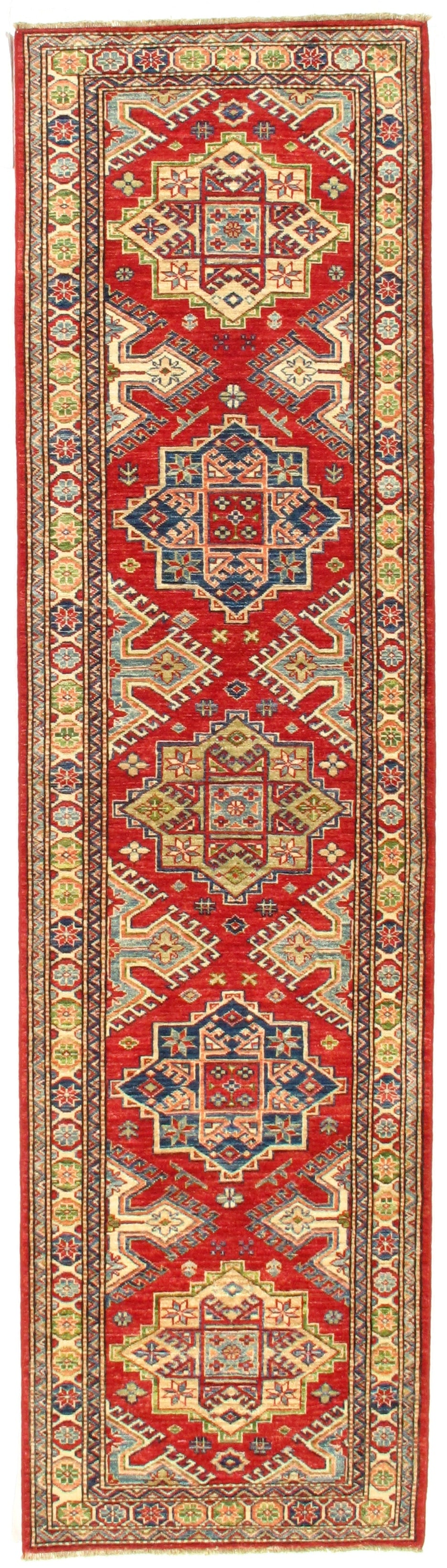 Red Pak Super Kazak Lamb's Wool 2'7" X 9'8": Red Pak Super Kazak Lamb's Wool 2'7" X 9'8" - New, Kazak, Hand-Knotted, Wool on Cotton, 300 -D08754- 862.This item is part of our fine auction collection which includes many fine home accessories incl