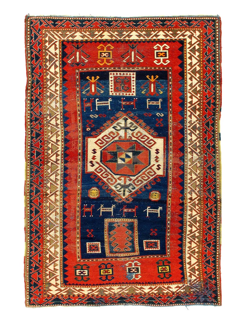 Navy Blue Russain Antique Kazak runner 5' X 7'8": Navy Blue Russain Antique Kazak runner 5' X 7'8" - circa 1980, Kazak, Hand-Knotted, Lamb's Wool, 300 -D12612- 862.This item is part of our fine auction collection which includes many fine home accesso