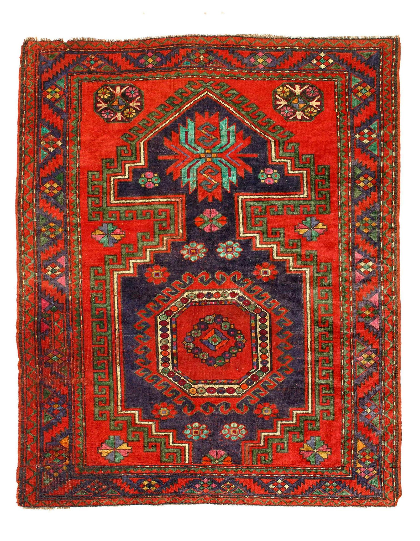 Antique Caucasian kazak 4'9'' X 5'11'': Antique Caucasian kazak 4'9'' X 5'11'' - 1900, Kazak, Hand-Knotted, Lamb's Wool, 300 -D11897- 862.This item is part of our fine auction collection which includes many fine home accessories including a