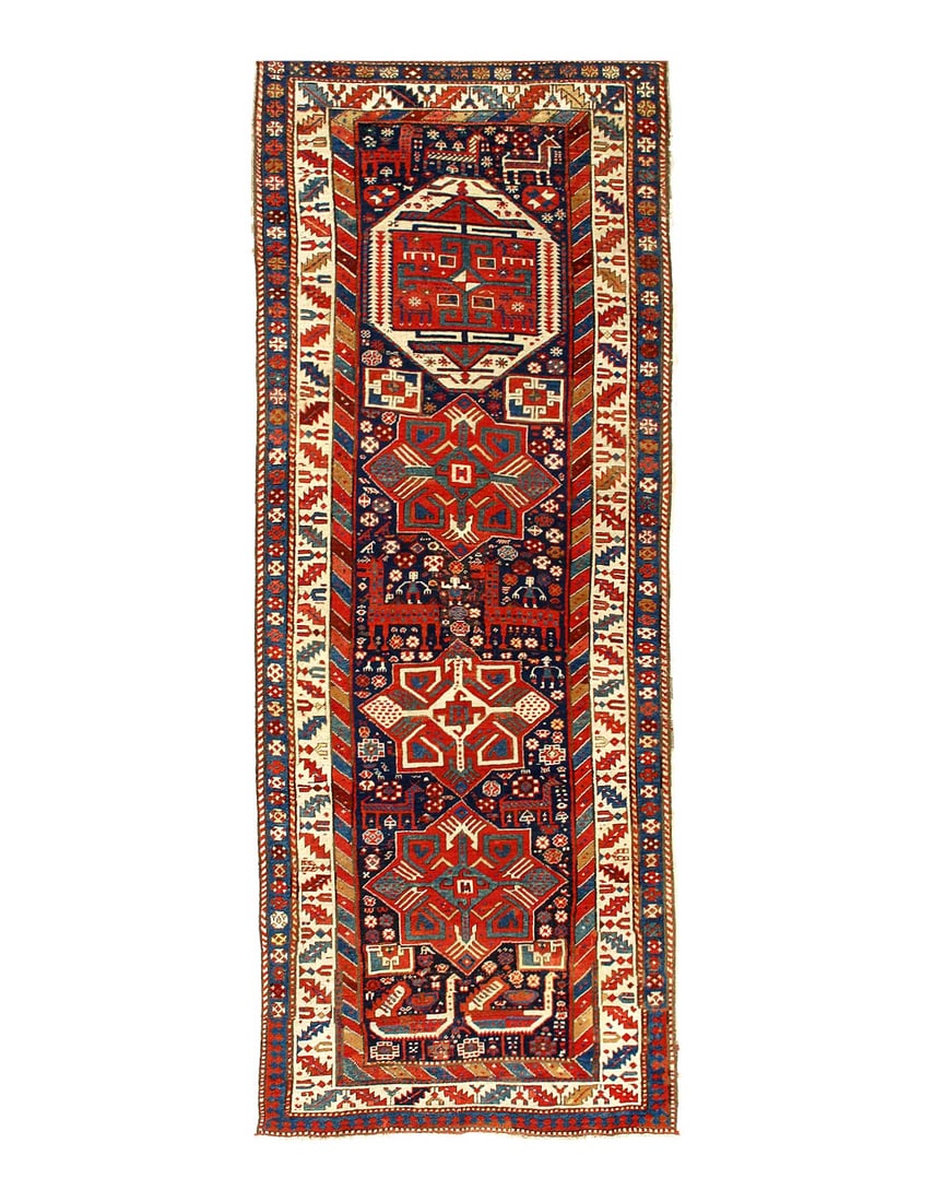 Navy Blue Russain Antique Kazak runner 3'5" X 9'4": Navy Blue Russain Antique Kazak runner 3'5" X 9'4" - circa 1880, Kazak, Hand-Knotted, Lamb's Wool, 300 -d12611- 862.This item is part of our fine auction collection which includes many fine home acces