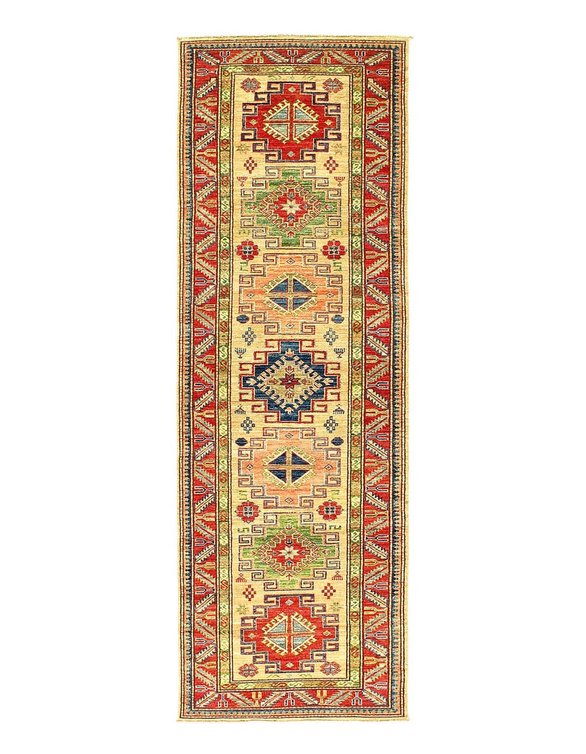 Fine Hand Knotted kazak Runner 2'7" X 8'3": Fine Hand Knotted kazak Runner 2'7" X 8'3" - New, Kazak, Hand-Knotted, Lamb's Wool, 300 -D12690- 862.This item is part of our fine auction collection which includes many fine home accessories includin