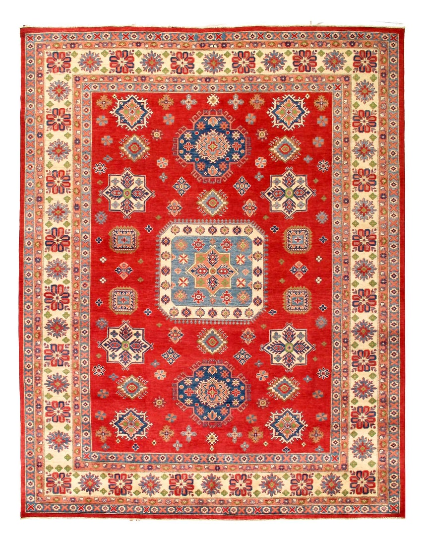Fine Hand knotted Kazak Rug 9'X 11'7": Fine Hand knotted Kazak Rug 9'X 11'7" - NEW, Kazak, Hand-Knotted, Lamb's Wool, 300 -D14132- 862.This item is part of our fine auction collection which includes many fine home accessories including ant