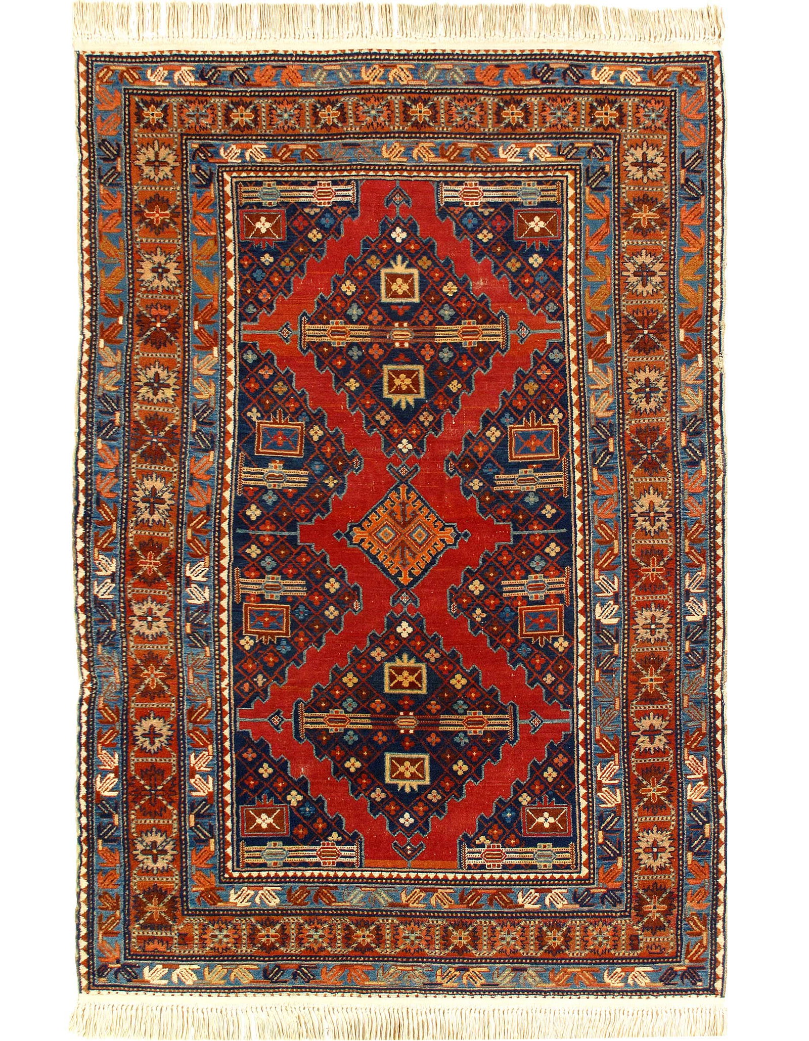 Red color Antique Caucasian Russian Kazak Rug 4'5'' X 6'11'': Red color Antique Caucasian Russian Kazak Rug 4'5'' X 6'11'' - 1900, Kazak, Hand-Knotted, Lamb's Wool, 300 -D11434- 862.This item is part of our fine auction collection which includes many fine home a