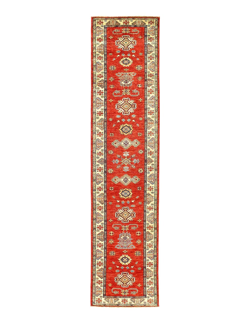 Fine Hand knotted Kazak Runner 2'9"x 11'7": Fine Hand knotted Kazak Runner 2'9"x 11'7" - NEW, Kazak, Hand-Knotted, Lamb's Wool, 300 -D12678- 862.This item is part of our fine auction collection which includes many fine home accessories includin